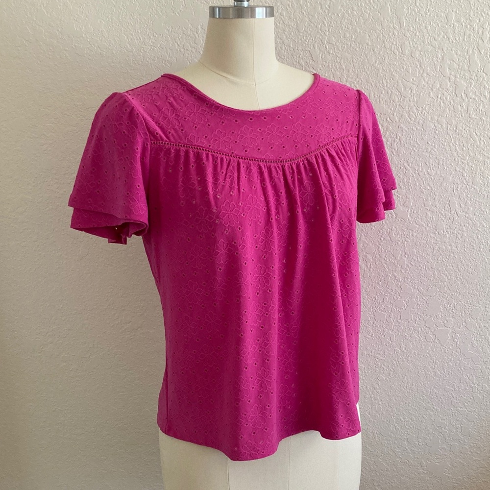 Nanette Lepore Fuchsia Eyelet Short Sleeve Top - Picture 2 of 9